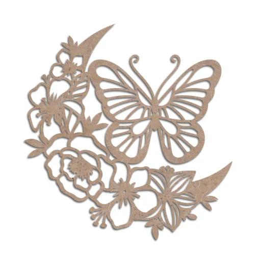 Mdf cutout moon floral butterfly