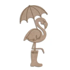 MDF Cutout Flamingo Standing with Umbrella
