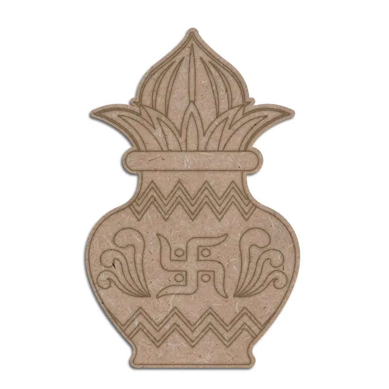 Engraved MDF cutout of Kalash with Swastik